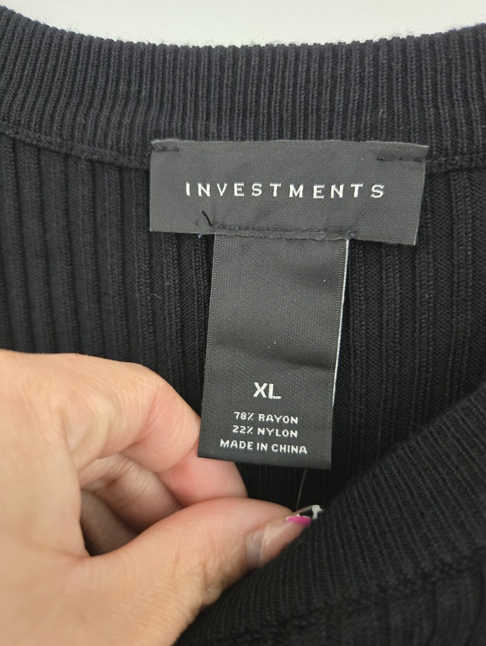 Investments ribbed-knit 3/4 sleeves black sweater. Size XL. New - Picture 6 of 7